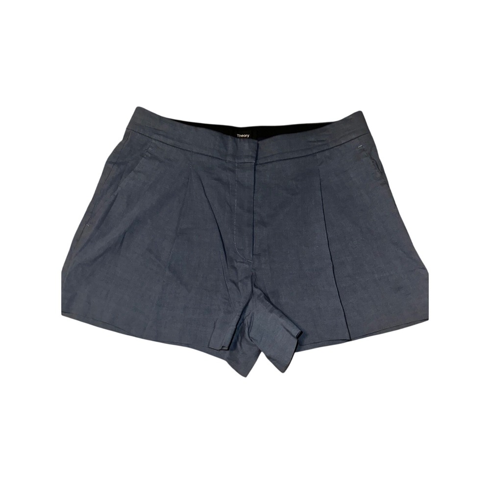 Theory Tohni Crunch Wash Linen Blend Pleated Shorts Slate Blue Size 4 G0403203